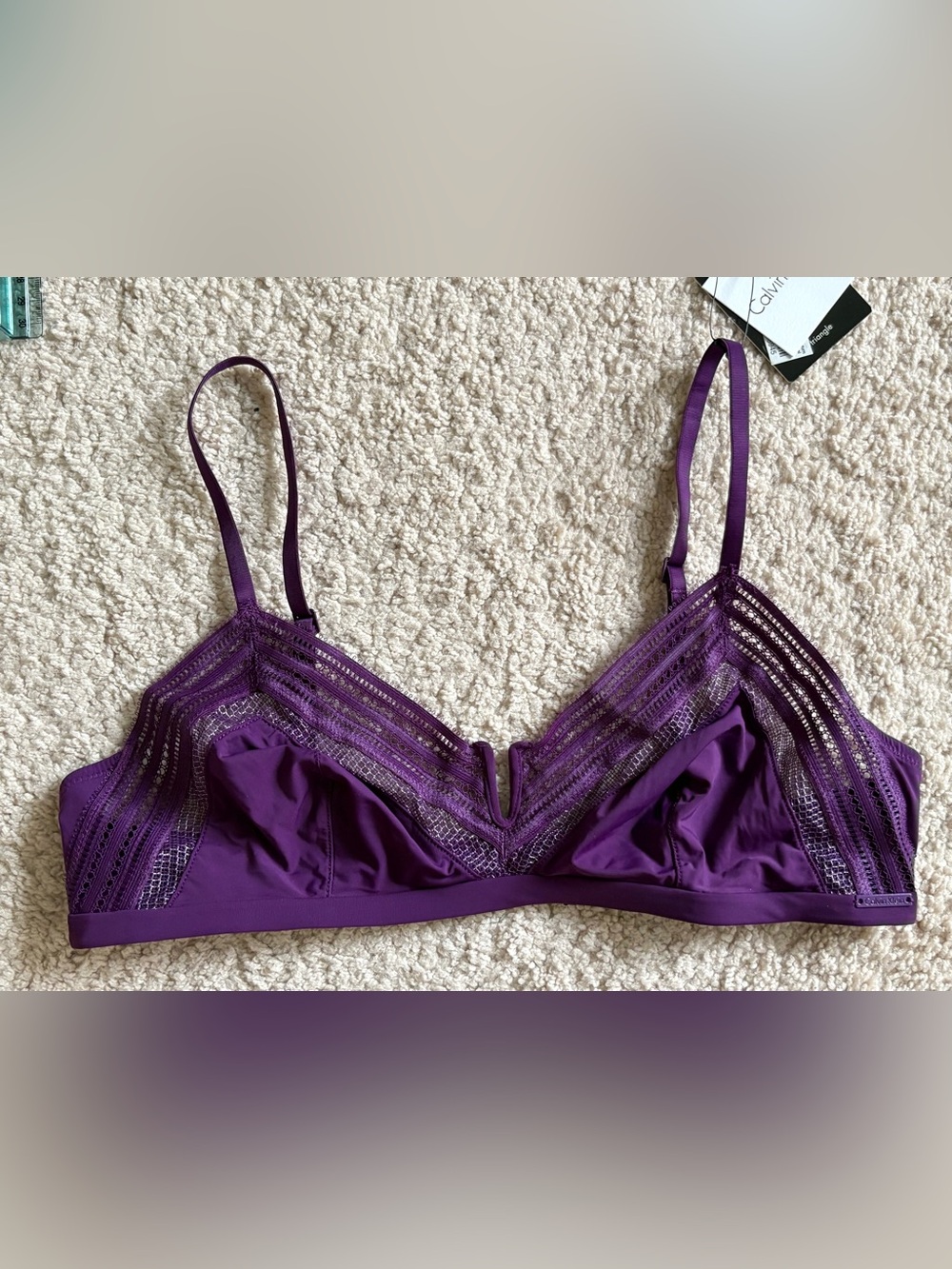 NWT Calvin Klein Iconic Purple Black Label Rebel Triangle Bra Wireless